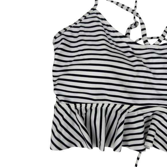 NWT CocoShip Black Stripe Corset Tie Back Flounce Bikini Top Boho Retro Size 16 - Picture 4 of 16